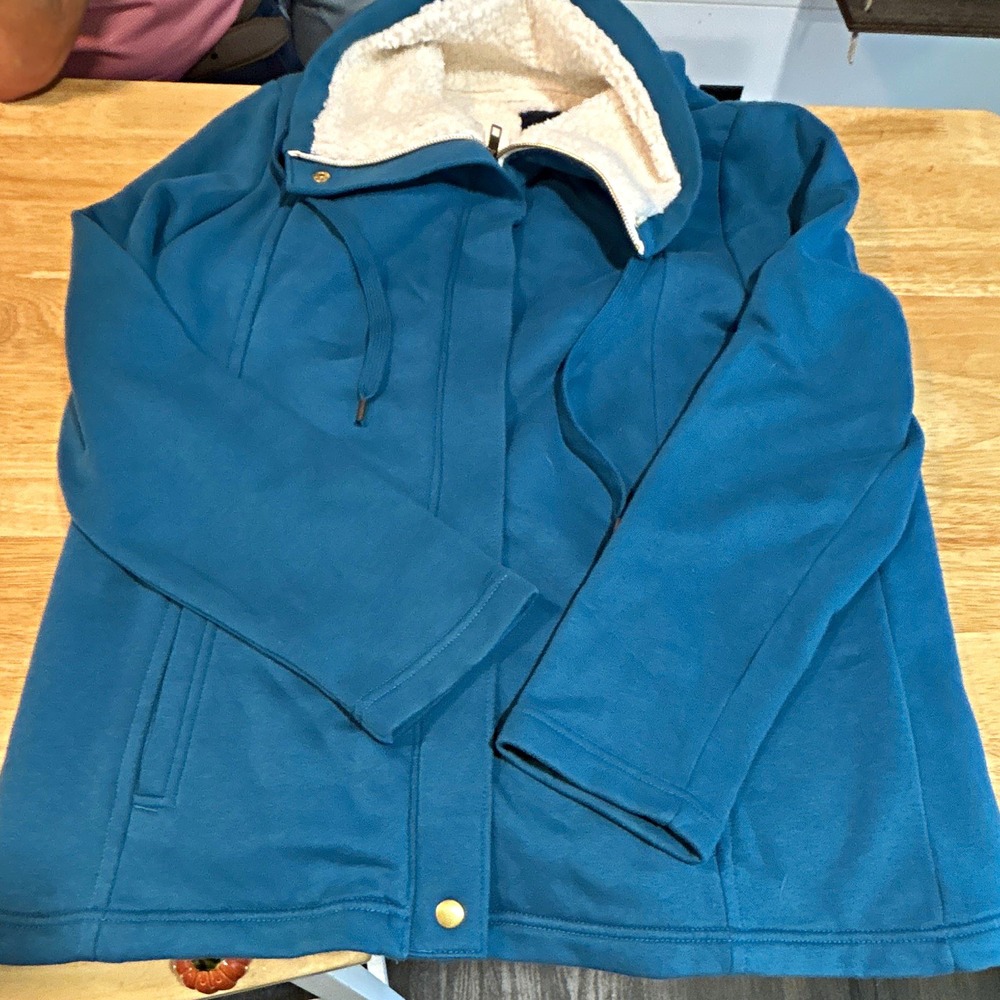 Basic Editions Womens Blue Fleece Jacket Lined Mid-Length Full Zip Size L, Kmart